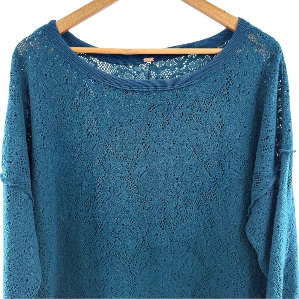 Free People Not Cold In This Floral Brushed Lace Knit High Low Deep Teal Top M - Picture 4 of 11